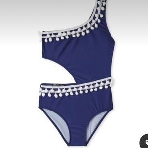 Stella Cove Swimsuit Navy Side Cut with Pom Poms